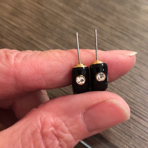 Vintage Black Enamel & Rhinestone Half Hoops - Picture 7 of 13